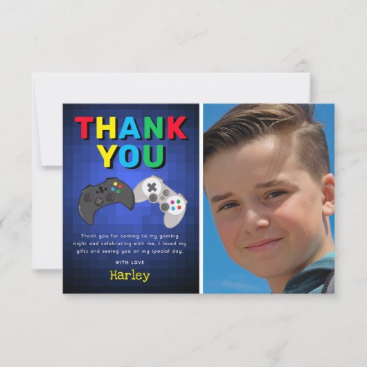 Verjaardagsfoto bedanken voor videogeschenk bedankkaart (Voorkant)