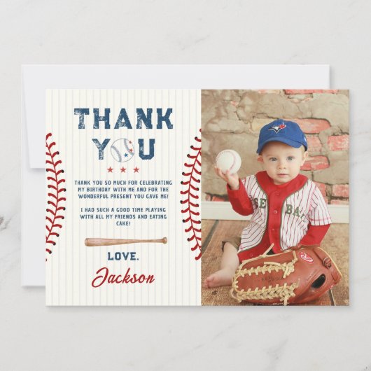 Verjaardagsfoto bedankkaart voor jongens honkbal kaart (Voorkant)