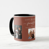 Verjaardagsfoto beste vrienden namen bruine aarde mok (Voorkant links)