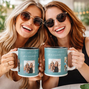 Verjaardagsfoto beste vrienden namen groen cyaan mok