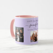 Verjaardagsfoto beste vrienden namen violet lavend mok (Voorkant links)