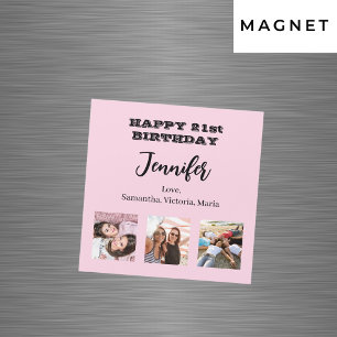 Verjaardagsfoto beste vrienden roze magneet