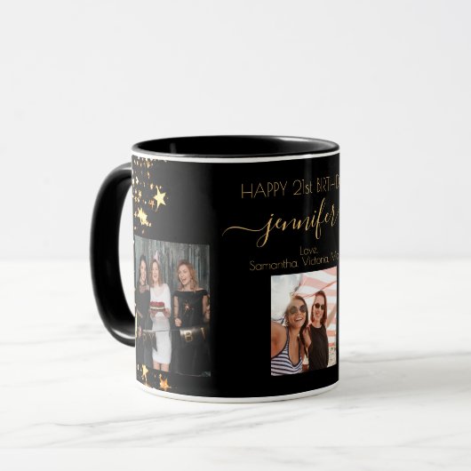 Verjaardagsfoto beste vrienden zwart gouden sterre mok (Voorkant links)