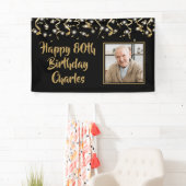 Verjaardagsfoto Black Gold Confetti Streamers Spandoek (Insitu)