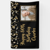 Verjaardagsfoto Black Gold Confetti Streamers Spandoek (Verticaal)