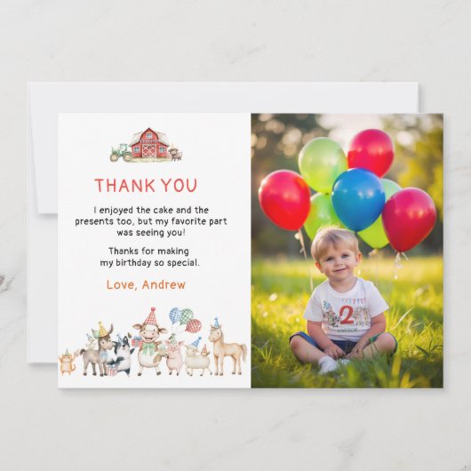 Verjaardagsfoto boerderijdieren bedankkaart kaart (Voorkant)