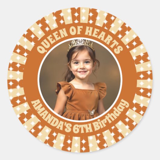 Verjaardagsfoto Boho Queen of Hearts Ronde Sticker (Voorkant)
