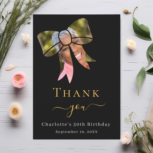 Verjaardagsfoto boog zwart bedankkaart