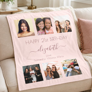 Verjaardagsfoto collage roze goud roze beste vrien fleece deken