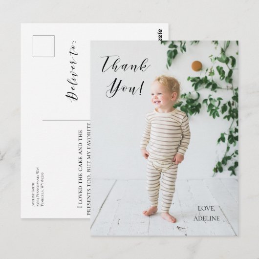 Verjaardagsfoto dank je bericht kaart (Voorkant / Achterkant)