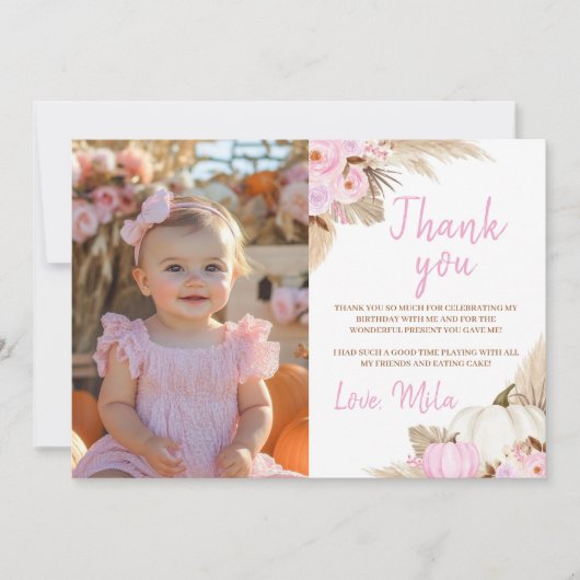 Verjaardagsfoto dank je kaart voor kleine pompoenm (Voorkant)