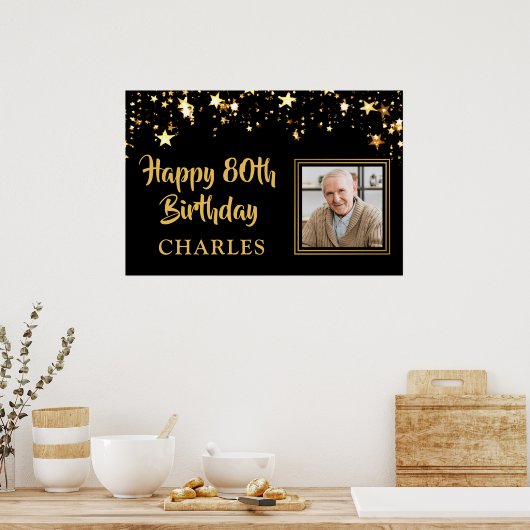 Verjaardagsfoto Gouden Sterren Persoonlijk in Uw K Poster (Keuken)