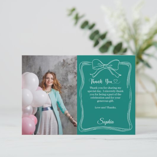Verjaardagsfoto handgeschreven boeg groen bedankkaart (Staand voorkant)