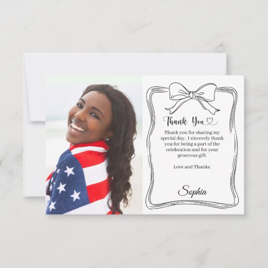 Verjaardagsfoto handgeschreven boog bedankkaart (Voorkant)