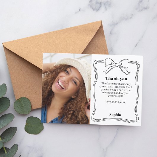 Verjaardagsfoto handgetekende boog bedankkaart