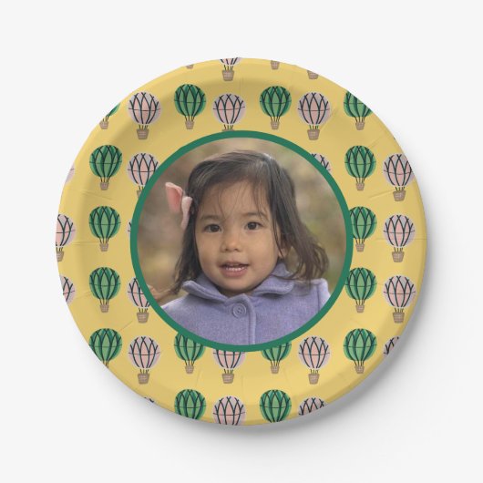 Verjaardagsfoto heteluchtballon papieren bordje (Voorkant)