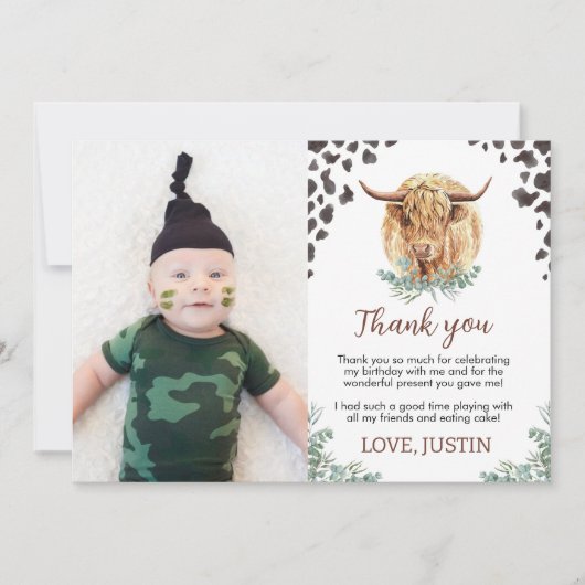 Verjaardagsfoto Highland Cow bedankkaart (Voorkant)