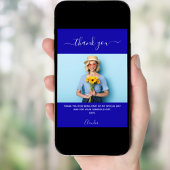 Verjaardagsfoto koninklijk blauw bedankje kaart