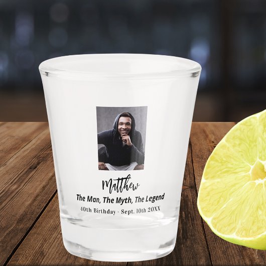 Verjaardagsfoto man myth legende leuk shot glas