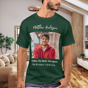 Verjaardagsfoto man mythe legende naam leuk groen t-shirt