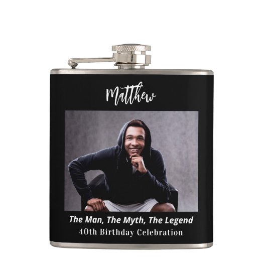 Verjaardagsfoto man mythe legende naam plezier heupfles (Voorkant)