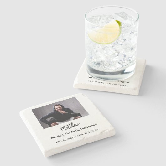 Verjaardagsfoto man mythe legende stenen onderzetter (Zijkant)