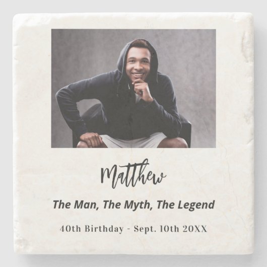 Verjaardagsfoto man mythe legende stenen onderzetter (Voorkant)
