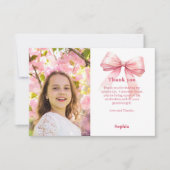 Verjaardagsfoto meisje roze strik bedankkaart (Voorkant)