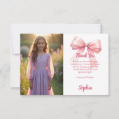 Verjaardagsfoto meisje roze strik wit bedankkaart (Voorkant)