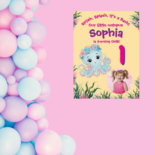 Verjaardagsfoto met Cute Under the Sea Floral Octo Poster