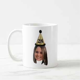 Verjaardagsfoto met feesthoed en leeftijd op maat  koffiemok