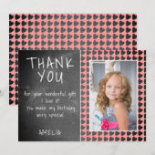 Verjaardagsfoto met hartpatroon op schoolbord bedankkaart (Voorkant / Achterkant)