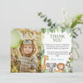 Verjaardagsfoto met schattige safari-dieren bedank bedankkaart (Staand voorkant)