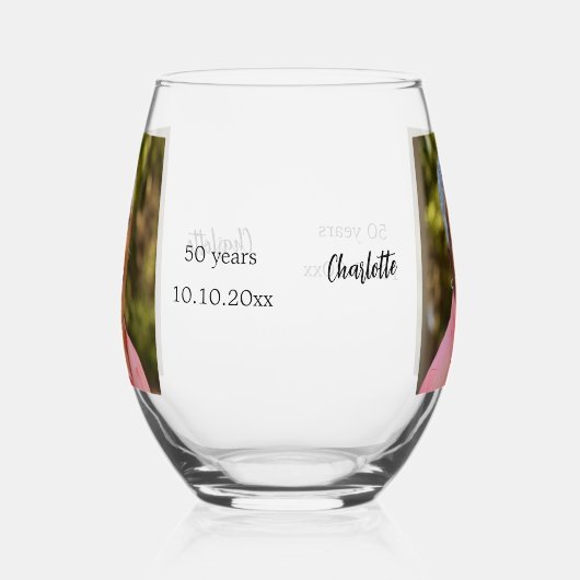 Verjaardagsfoto naam leeftijd wijnglas zonder voet (Links)