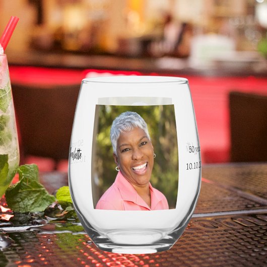 Verjaardagsfoto naam leeftijd wijnglas zonder voet