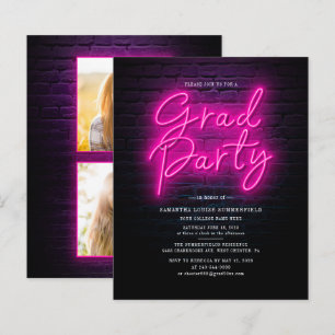 Verjaardagsfoto Neon Afstudeerfeest Uitnodiging