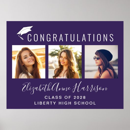 Verjaardagsfoto Paarse Afstudeerfeest Poster (Voorkant)