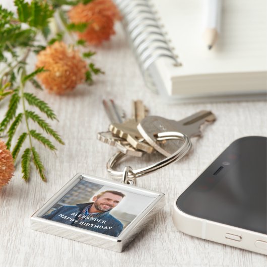 Verjaardagsfoto personaliseren sleutelhanger (Zijkant)