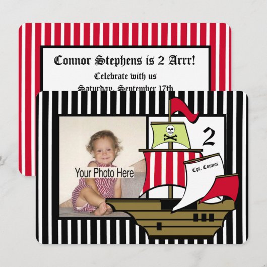 Verjaardagsfoto piratenschip kaart (Voorkant / Achterkant)