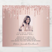 Verjaardagsfoto roos gold fun facts bio sparkling wijnetiket (Enkel label)