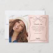 Verjaardagsfoto roos gouden boog bedankkaart (Voorkant)