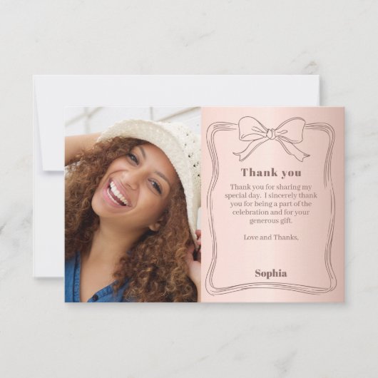 Verjaardagsfoto roos gouden boog bedankkaart (Voorkant)