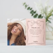 Verjaardagsfoto roos gouden boog bedankkaart (Staand voorkant)