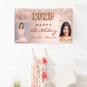 Verjaardagsfoto roos gouden glitter twee vrienden  spandoek (Insitu)