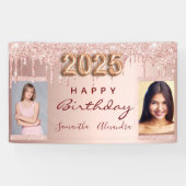 Verjaardagsfoto roos gouden glitter twee vrienden  spandoek (Horizontaal)