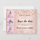 Verjaardagsfoto roze god Save the Date kaart (Voorkant)