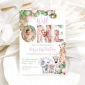 Verjaardagsfoto Roze Meisje Safari Dier Wild One Kaart