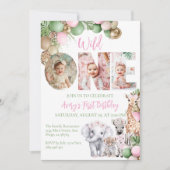 Verjaardagsfoto Roze Meisje Safari Dier Wild One Kaart (Voorkant)