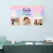 Verjaardagsfoto roze paarse welkom spandoek (Beurs)