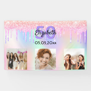 Verjaardagsfoto roze paarse welkom spandoek